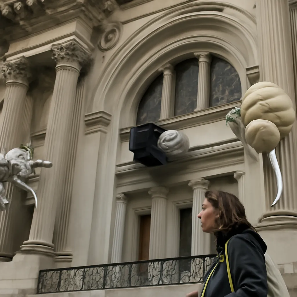 Las esculturas fragmentadas de Liu Wei ocupan la fachada del Museo Metropolitano de Arte